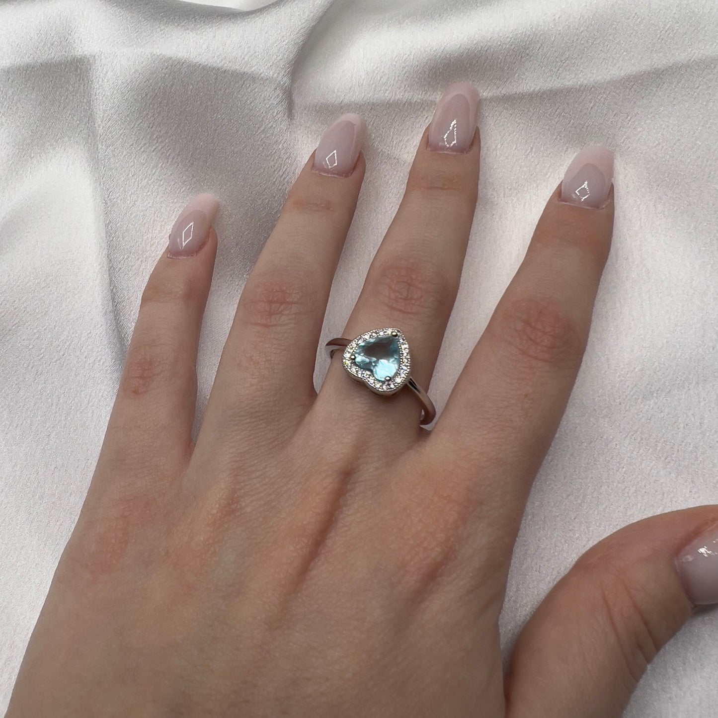 Anello cuore acquamarina argento 925