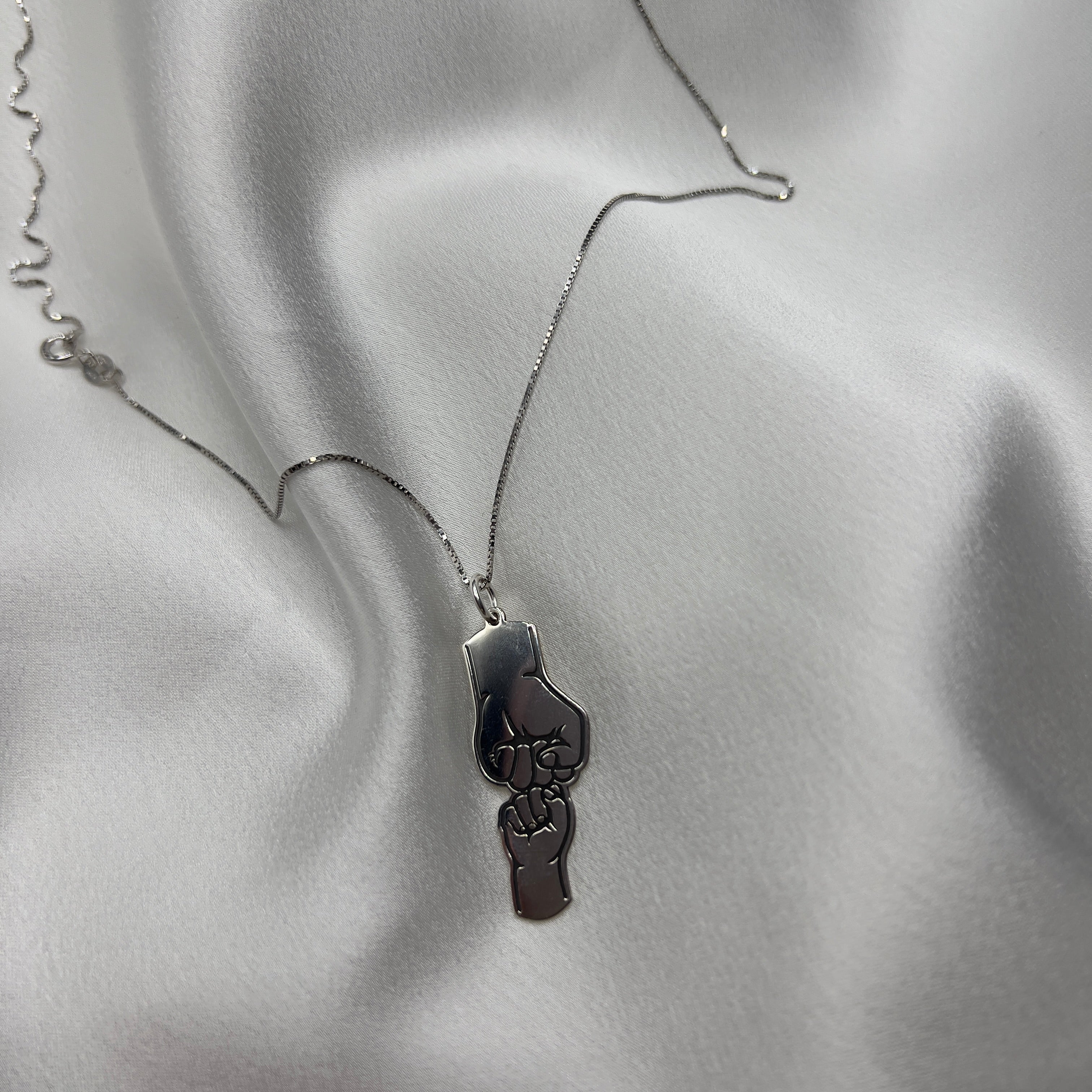 Collana Padre Figlia In Argento 925 Con Ciondolo Mano Nella Mano E Luna - Regalo Speciale Per Figlia, Oro Rosa